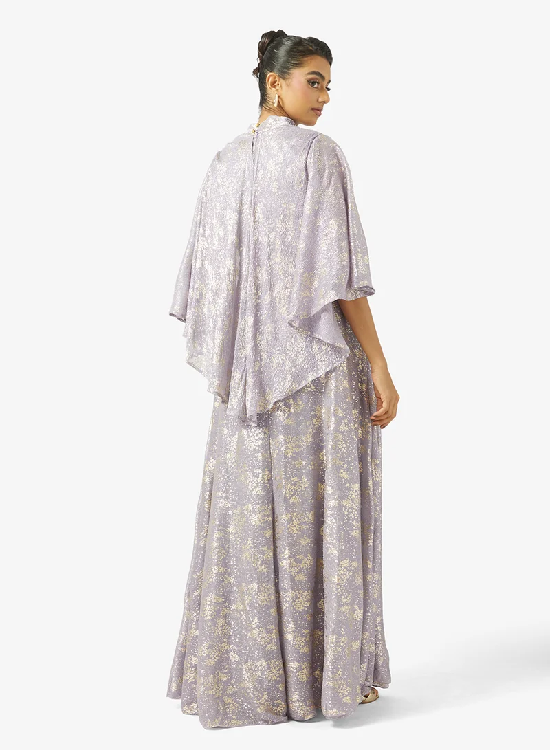 Golden Apple Metallic 3/4th Sleeves Maxi Dress